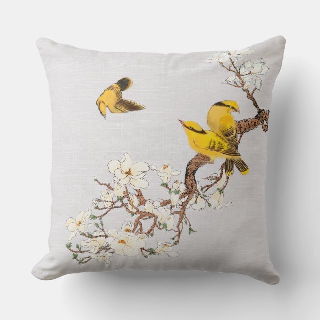Vintage Chinoiserie Gult Birds White Flowers Kudde (Framsida)
