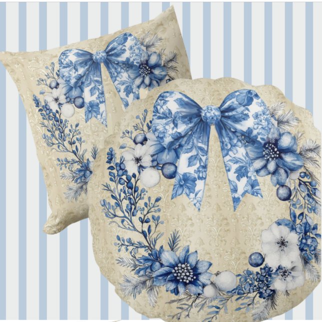 Vintage Chinoiserie Krans Antik Damast Rund Kudde (Elegant chinoiserie round pillow)