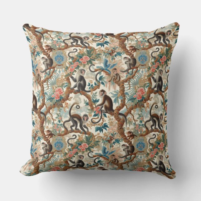 Vintage Chinoiserie Monkey Kudde (Framsida)