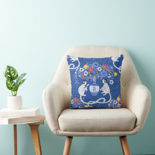 Vintage Chinoiserie Monkey och Flower Kudde