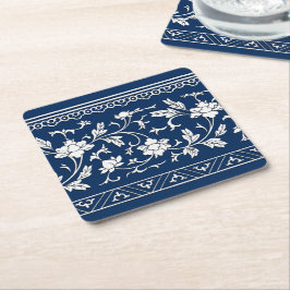Vintage Chinoiserie Navy Blommigt Papper Underlägg Kvadrat
