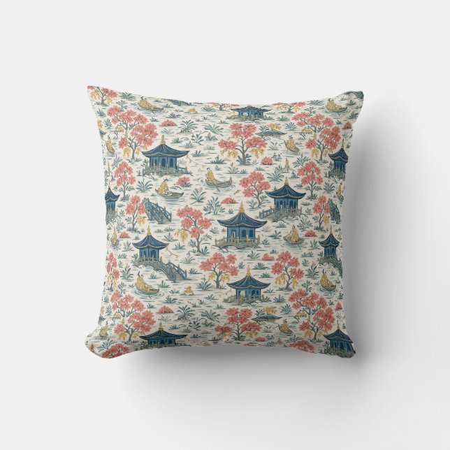 Vintage Chinoiserie Pagod och Båtmönster Kudde (Framsida)