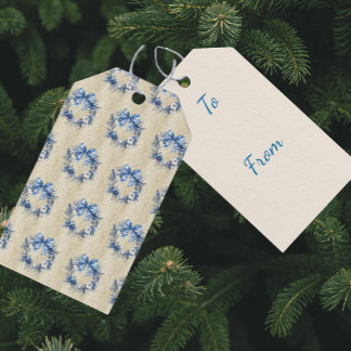 Vintage Chinoiserie Personalized Blue Wreath Presentetikett