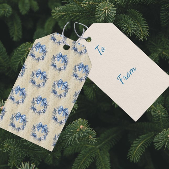 Vintage Chinoiserie Personalized Blue Wreath  Presentetikett (Personalize the back if you choose.)