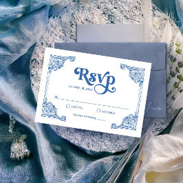 Vintage Chinoiserie Ram Dusty Blue Bröllop OSA Kort