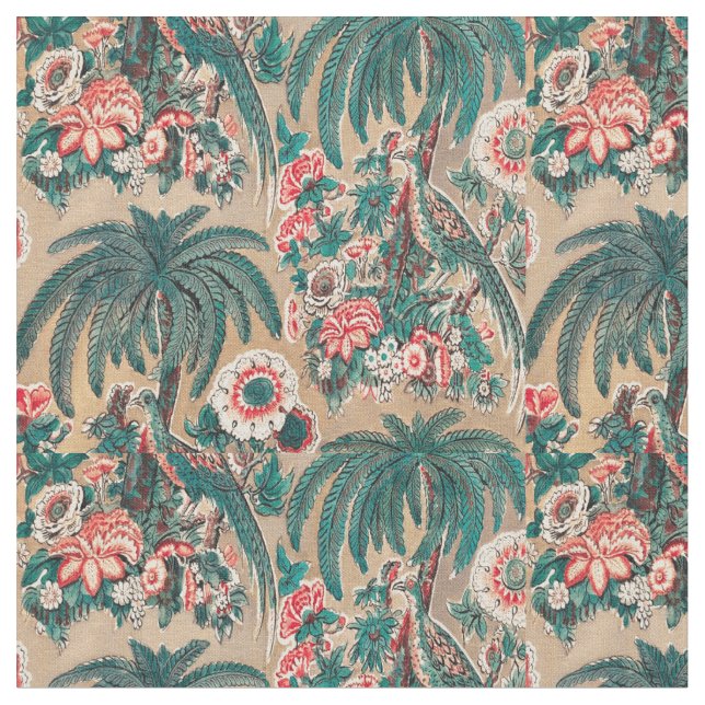 Vintage Chintz Blommigt Tropical Mönster Tyg (Närbild)