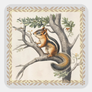 Vintage Chipmunk Sketch for Nature Älskare Fyrkantigt Klistermärke