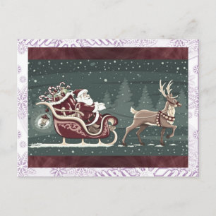 Vintage Chirstmas Jultomten med sligh decor Helg Vykort