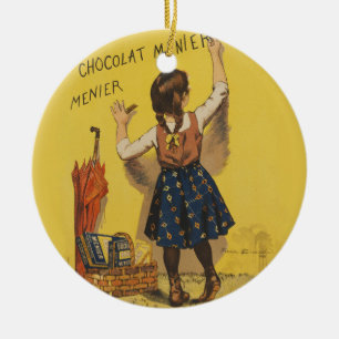Vintage Chocolat Menier fransk affisch Bouisset ko Julgransprydnad Keramik