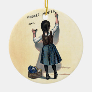 Vintage Chocolat Menier fransk affisch Bouisset ko Julgransprydnad Keramik