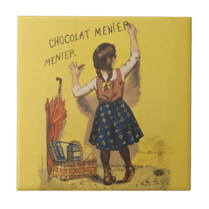 Vintage Chocolat Menier Fransk Affisch Bouisset Ko Kakelplatta