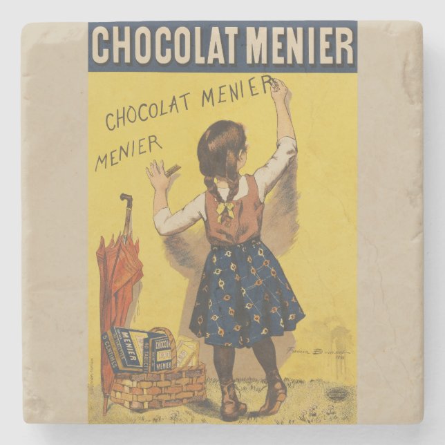 Vintage Chocolat Menier Fransk Affisch Bouisset Ko Stenunderlägg (Framsidan)