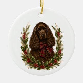 Vintage Chocolate Cocker Spaniel Jul Julgransprydnad Keramik