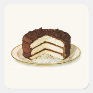Vintage Chocolate Iced Lagrar Cake Fyrkantigt Klistermärke