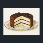 Vintage Chocolate Iced Lagrar Cake-vykort Vykort<br><div class="desc">Denna utsökta chokladkaka i lagrar är sitta på en söt vit china och bra. Vintage bild från bok "Cake Secrets" (1922) på en anpassningsbar beige bakgrund.</div>