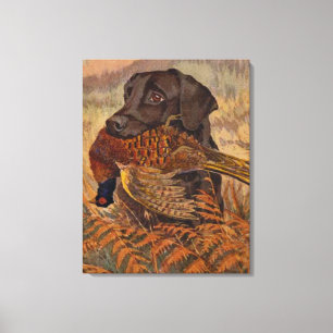 Vintage Chocolate Lab-jakt Canvastryck