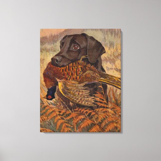 Vintage Chocolate Lab-jakt Canvastryck (Framsida)