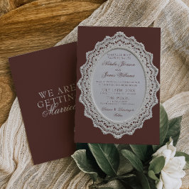 Vintage chokladbrun spetsdoily retro bröllop inbjudningar