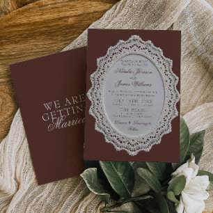 Vintage chokladbrun spetsdoily retro bröllop inbjudningar