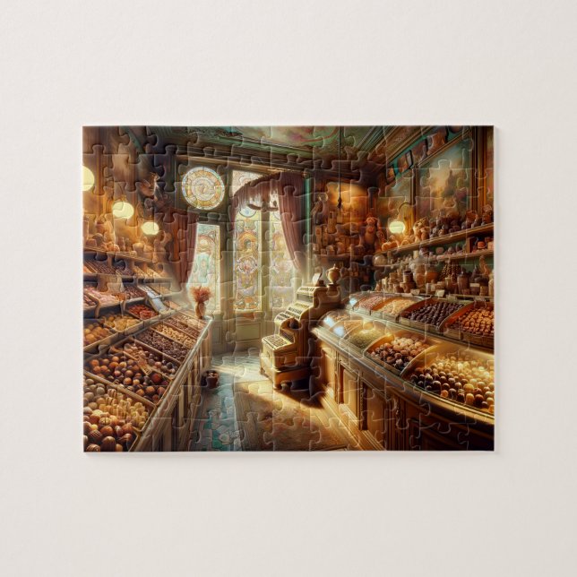 Vintage Chokladbutik Parisian Godisparadis Pussel (Horisontell)