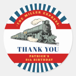 Vintage Choo Choo Train Birthday Thank You Runt Klistermärke