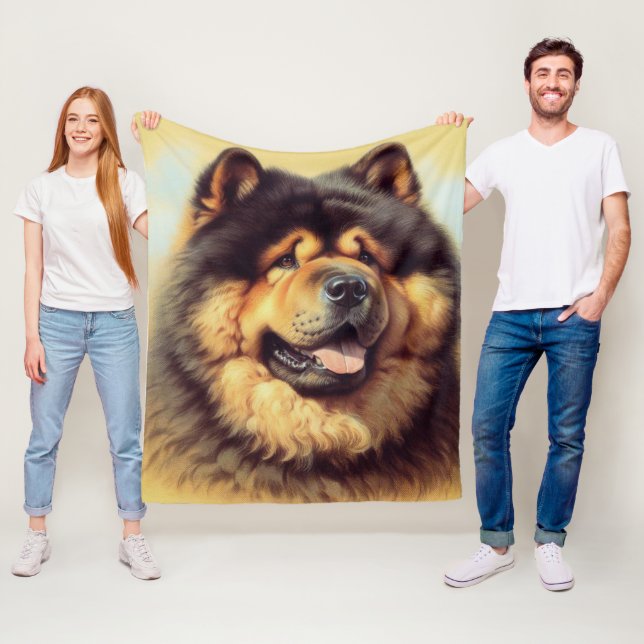 Vintage Chow-Chow-målning Fleecefilt (På plats)