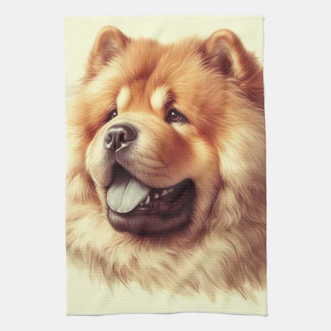 Vintage Chow-Chow-målning Kökshandduk (Vertikal)