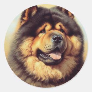Vintage Chow-Chow-målning Runt Klistermärke