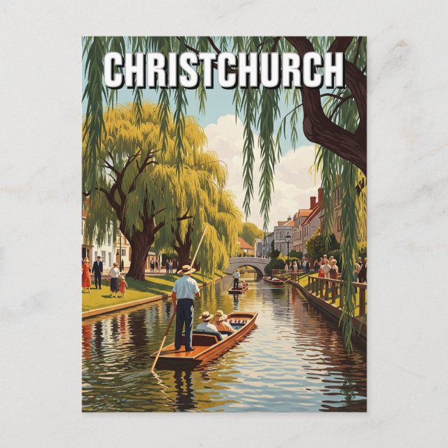 Vintage ChristChurch New Zealand Avon River Vykort (Framsida)