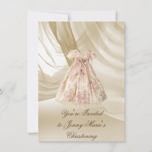 Vintage Christening-inbjudan ROSA DAMASK Inbjudningar (Framsida)