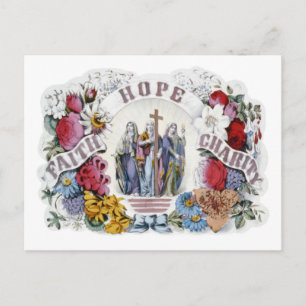 Vintage Christian Art Faith Hope Charity 1874 Vykort