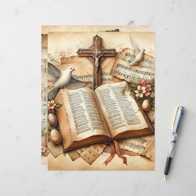 Vintage Christian Påsk-skrapbok Papper (Fram/Back In Situ)
