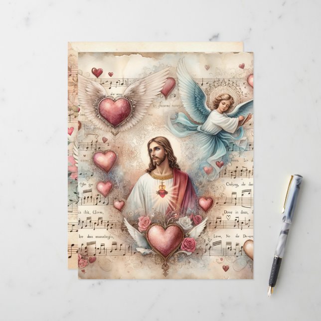 Vintage Christian Valentines Scrapbook Papper (Fram/Back In Situ)