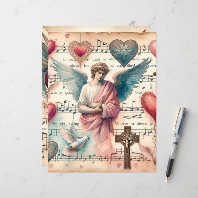 Vintage Christian Valentines Scrapbook Papper (Fram/Back In Situ)