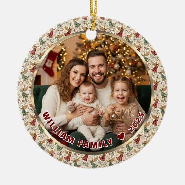 Vintage Christmas Angels Custom Photo & Name Julgransprydnad Keramik (Framsidan)