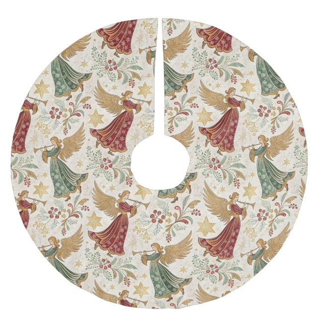 Vintage Christmas Angels Julgransmatta Borstad Polyester (Framsidan)