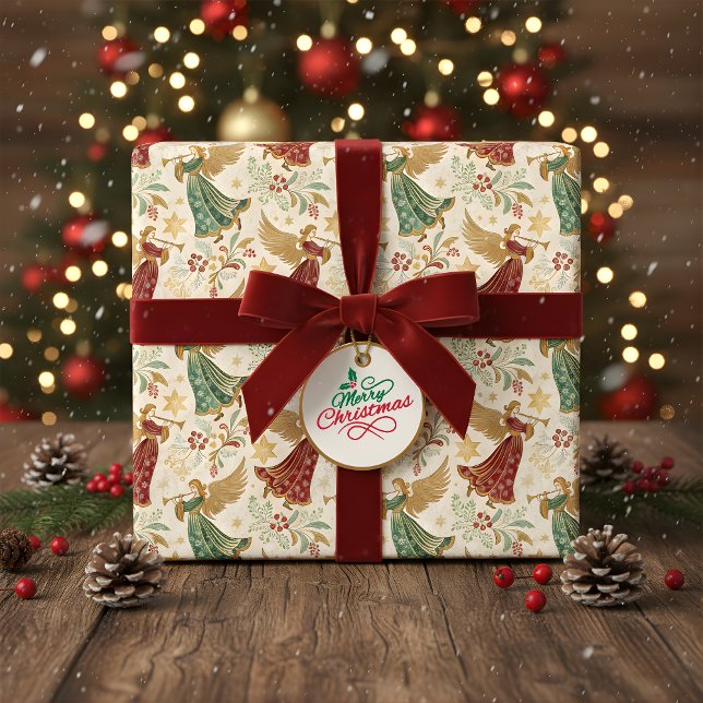 Vintage Christmas Angels Presentpapper (Skapare uppladdad)