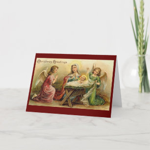 VINTAGE CHRISTMAS änglar baby Jesus manger Helgkort