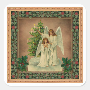 VINTAGE CHRISTMAS ÄNGLAR STICKERS FYRKANTIGT KLISTERMÄRKE