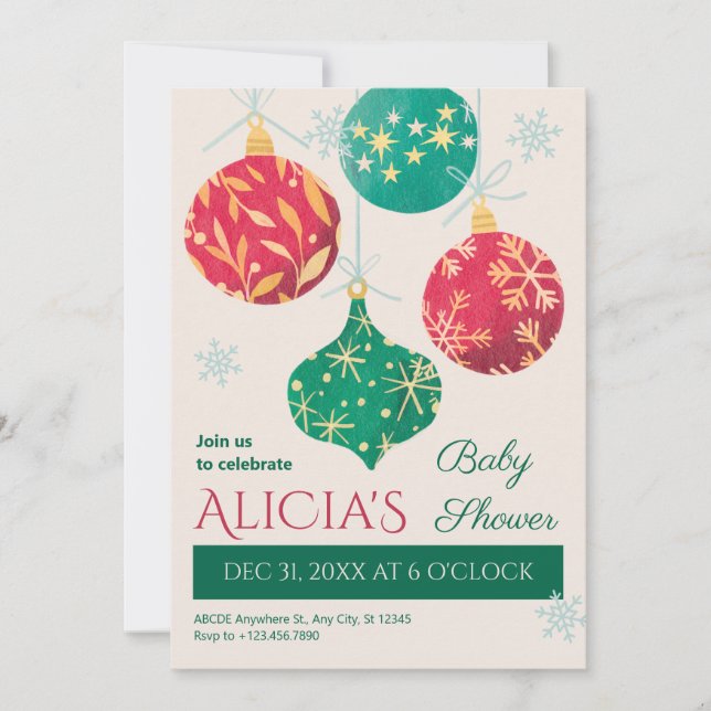 Vintage christmas bollar babydusch inbjudningar (Framsida)