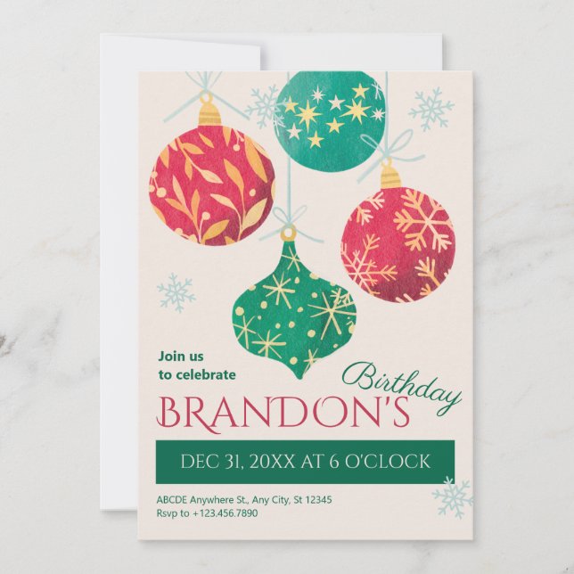 Vintage christmas bollar födelseår inbjudningar (Framsida)