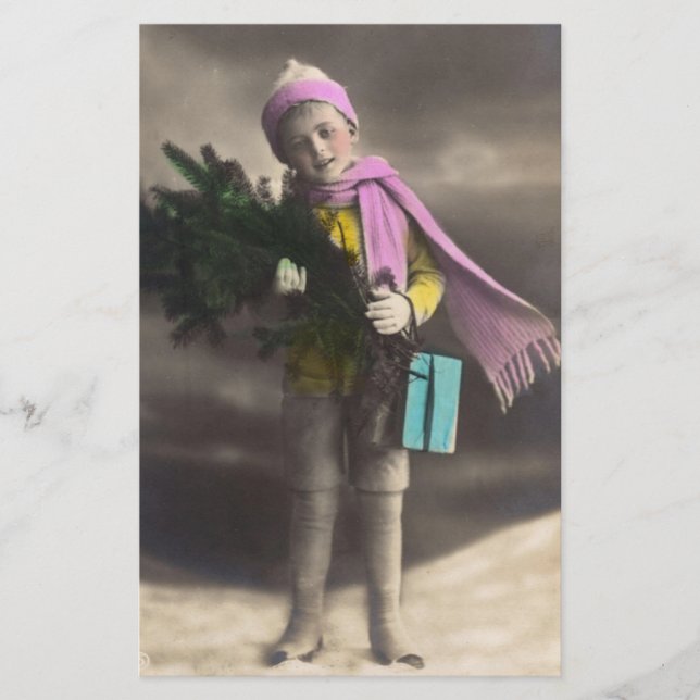 Vintage Christmas Boy Brevpapper (Framsida)