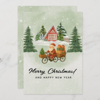🌲Vintage Christmas Card – Santa on Bicycle Julkort