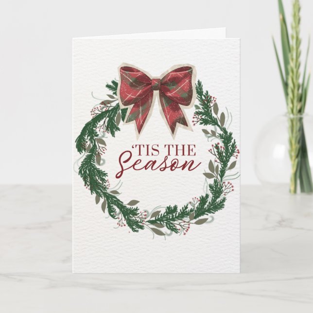 Vintage, Christmas Card with Plaid Bow Helgkort (Framsida)