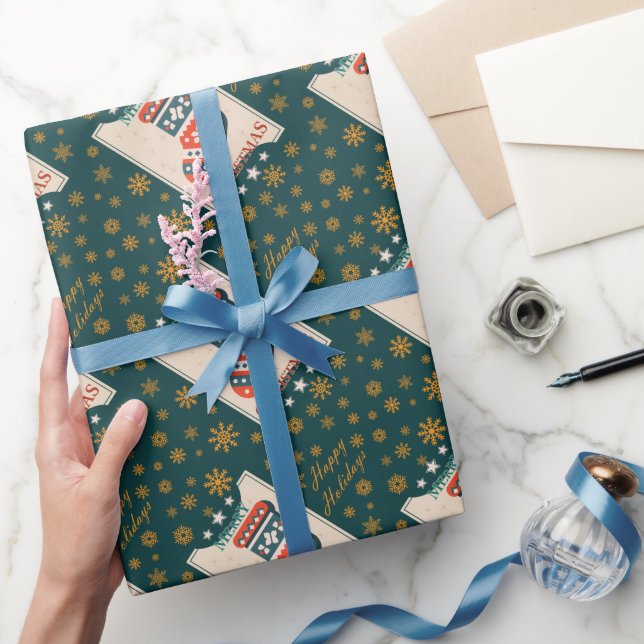 Vintage Christmas Card with Stocking Illustration  Presentpapper (Gifting)