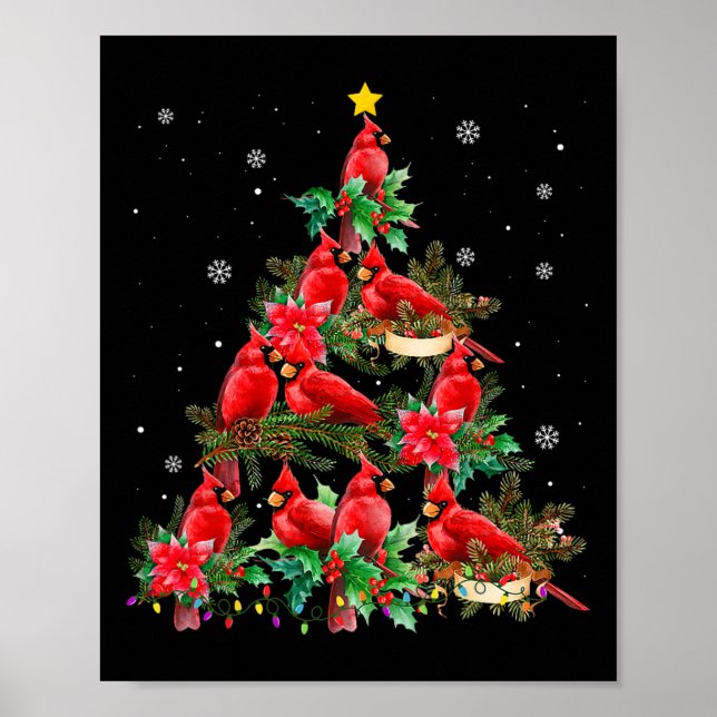 Vintage Christmas Cardinal Birds Tree Lights Funny Poster (Framsidan)