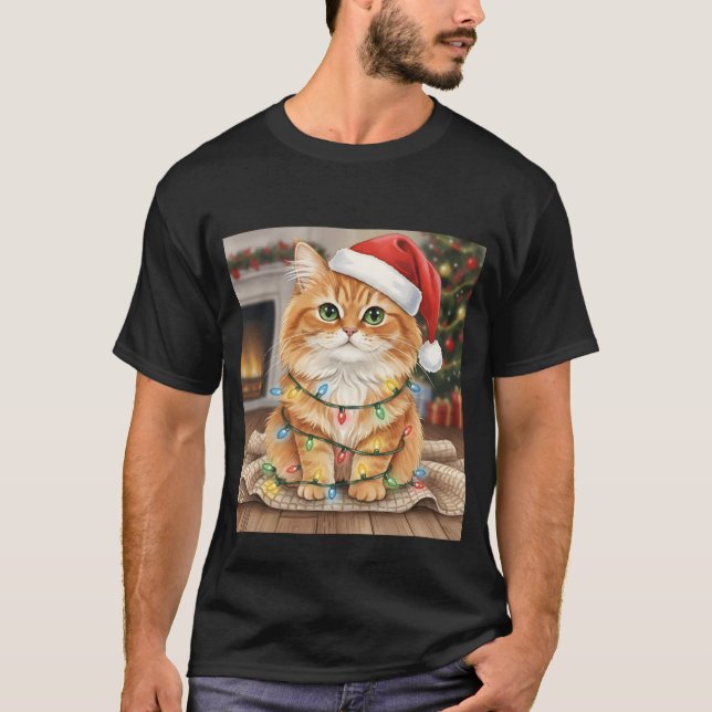 Vintage Christmas Cat T-Shirt (Framsida)
