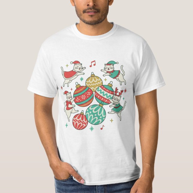 Vintage Christmas Cats T Shirt (Framsida)