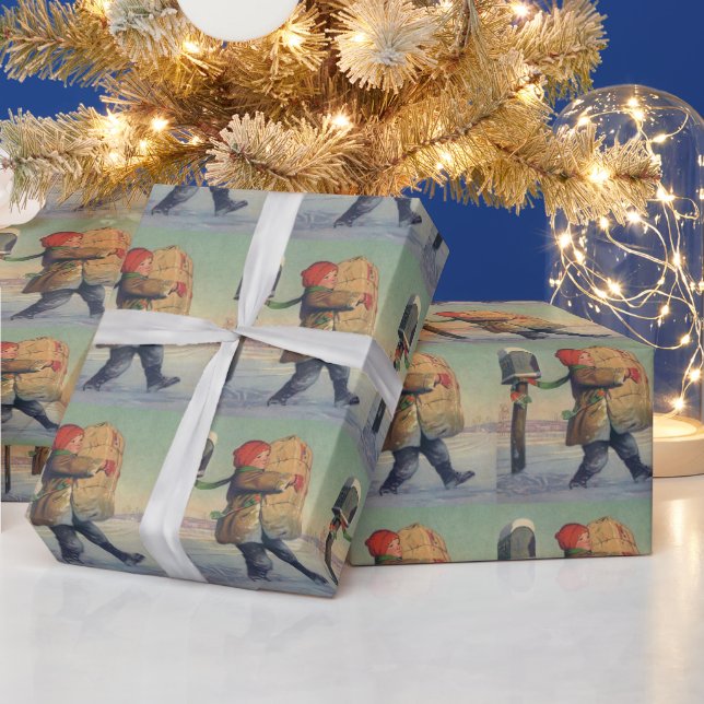 Vintage Christmas, Child with Large Package Presentpapper (Helgdagar)