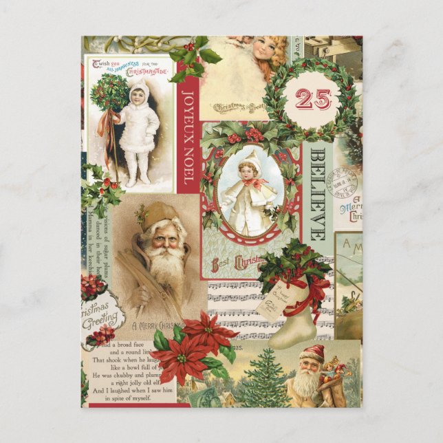 VINTAGE CHRISTMAS COLLAGE HELG VYKORT (Framsida)